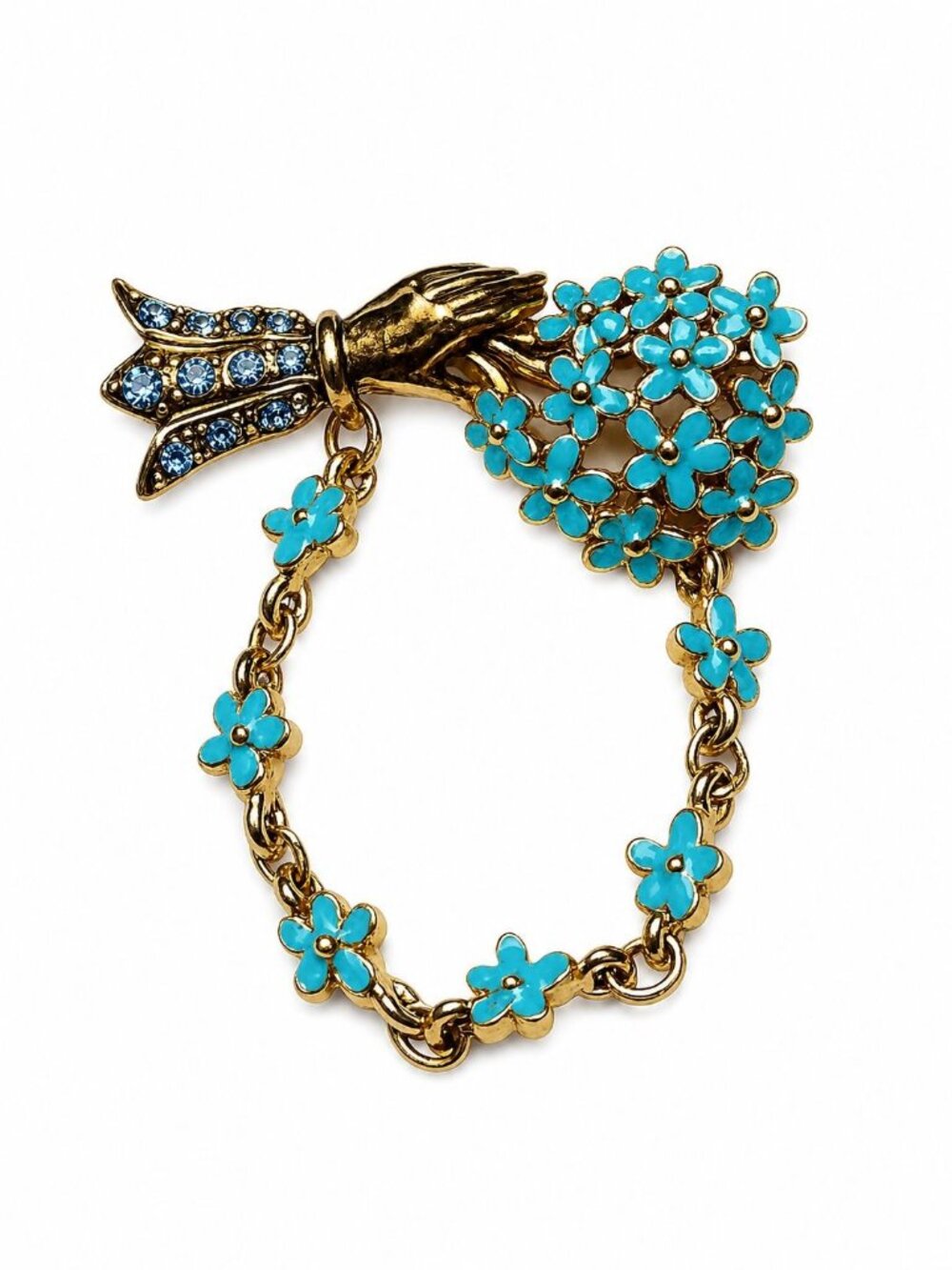 Vtg 60's Past Times Forget Me Not Revival Style Blue Flower Chain Bouquet Brooch